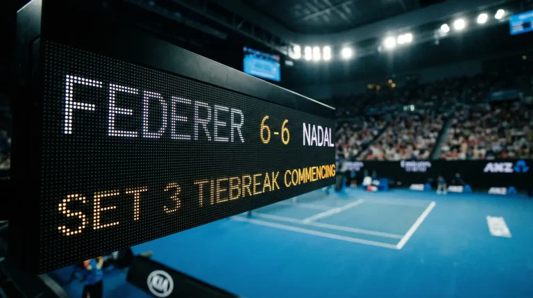 Marcador de tenis mostrando resultado 6-6 antes de tiebreak