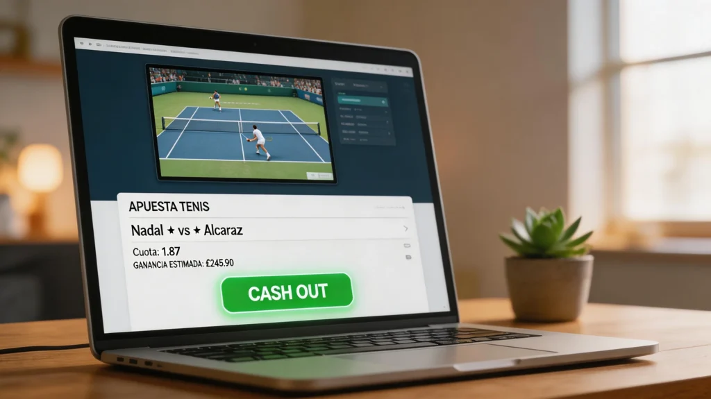 Pantalla de ordenador mostrando boton de cash out en apuesta de tenis