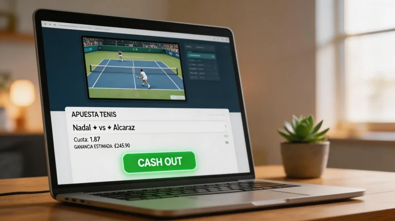 Pantalla de ordenador mostrando boton de cash out en apuesta de tenis