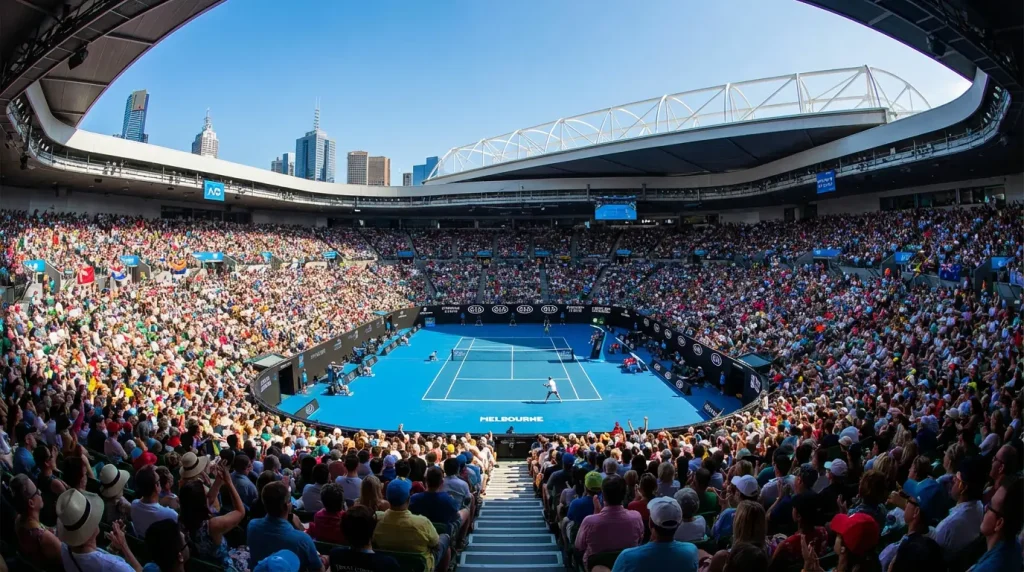Estadio de tenis Melbourne Park con gradas llenas de espectadores