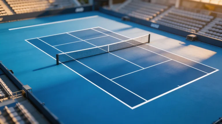 Pista de tenis de superficie dura azul del Australian Open vista cenital